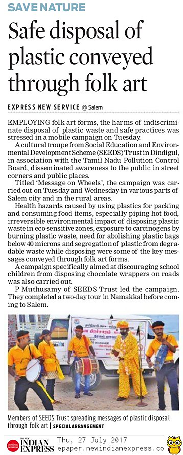 SAFE DISPOSAL OF PLASTIC CONVEYED THROUGH FOLK ART